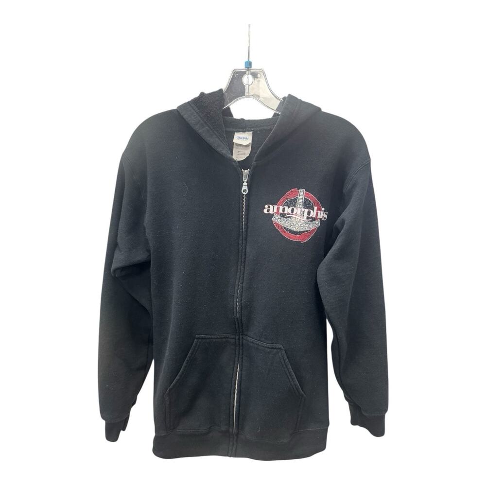Authentic Amorphis Logo Black Small Raven Zip Hoodie Sweatshirt Finnish Metal
